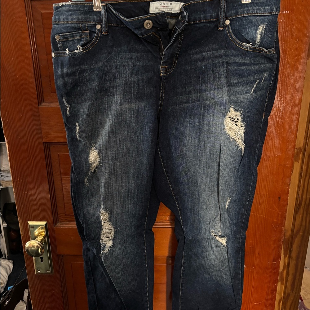 Torrid Navy Distressed Boyfriend Jeans